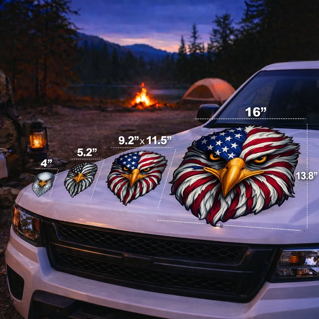Reflective Eagle Eyes USA Flag Decal – Waterproof Patriotic Vinyl Sticker for Trucks. Cars & Gear