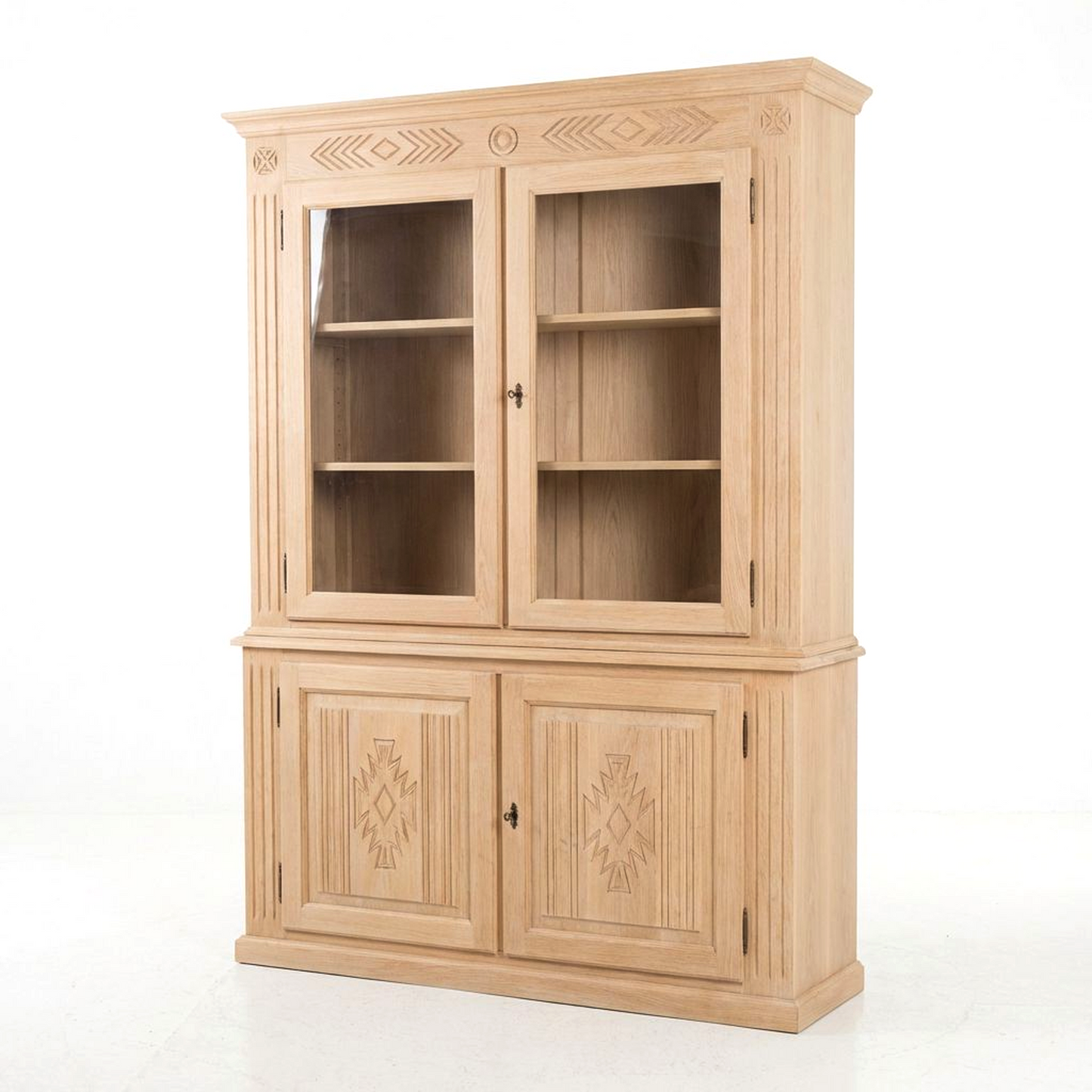 Light Oak Geometric Display Hutch Cabinet