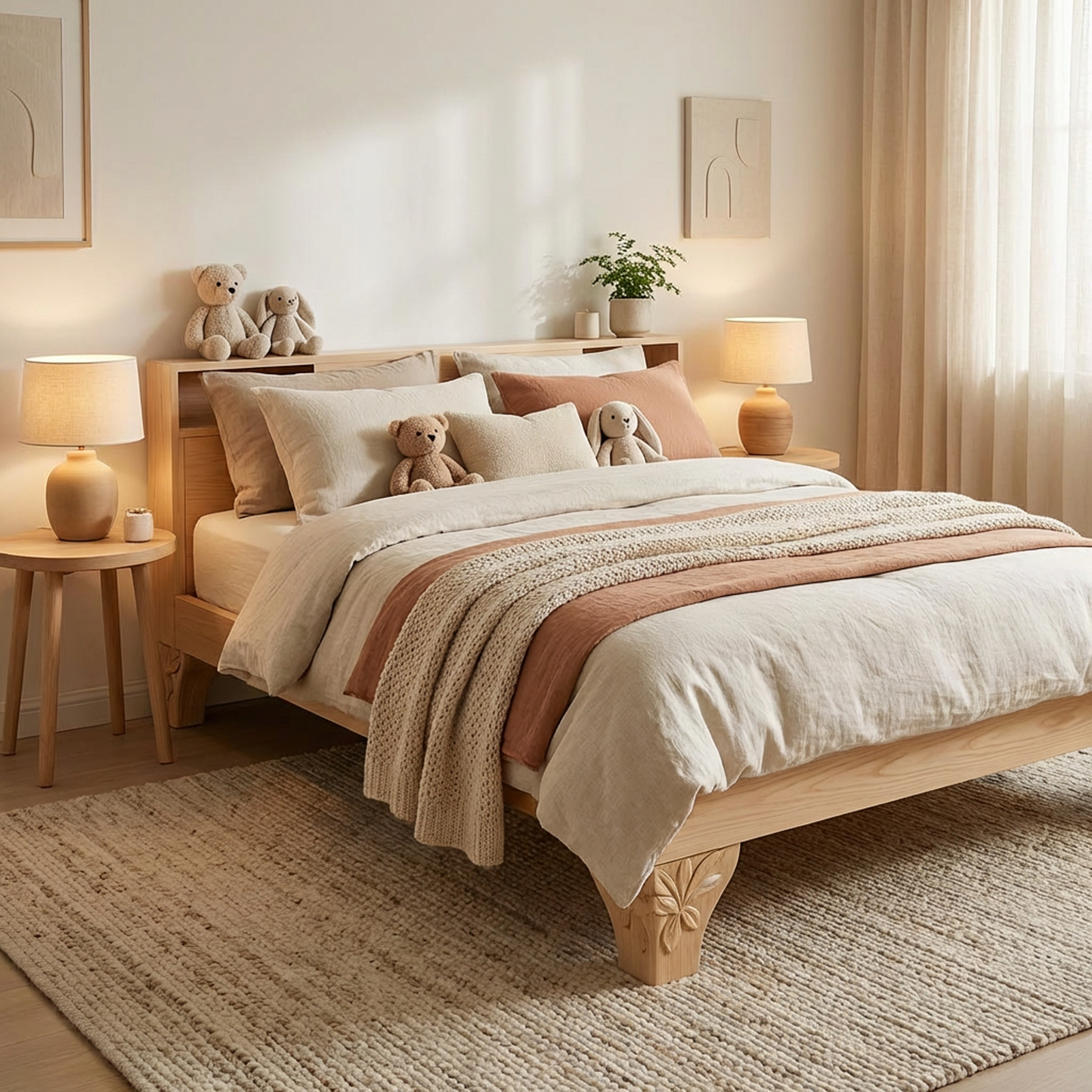 Light Natural Wood Platform Bed Frame