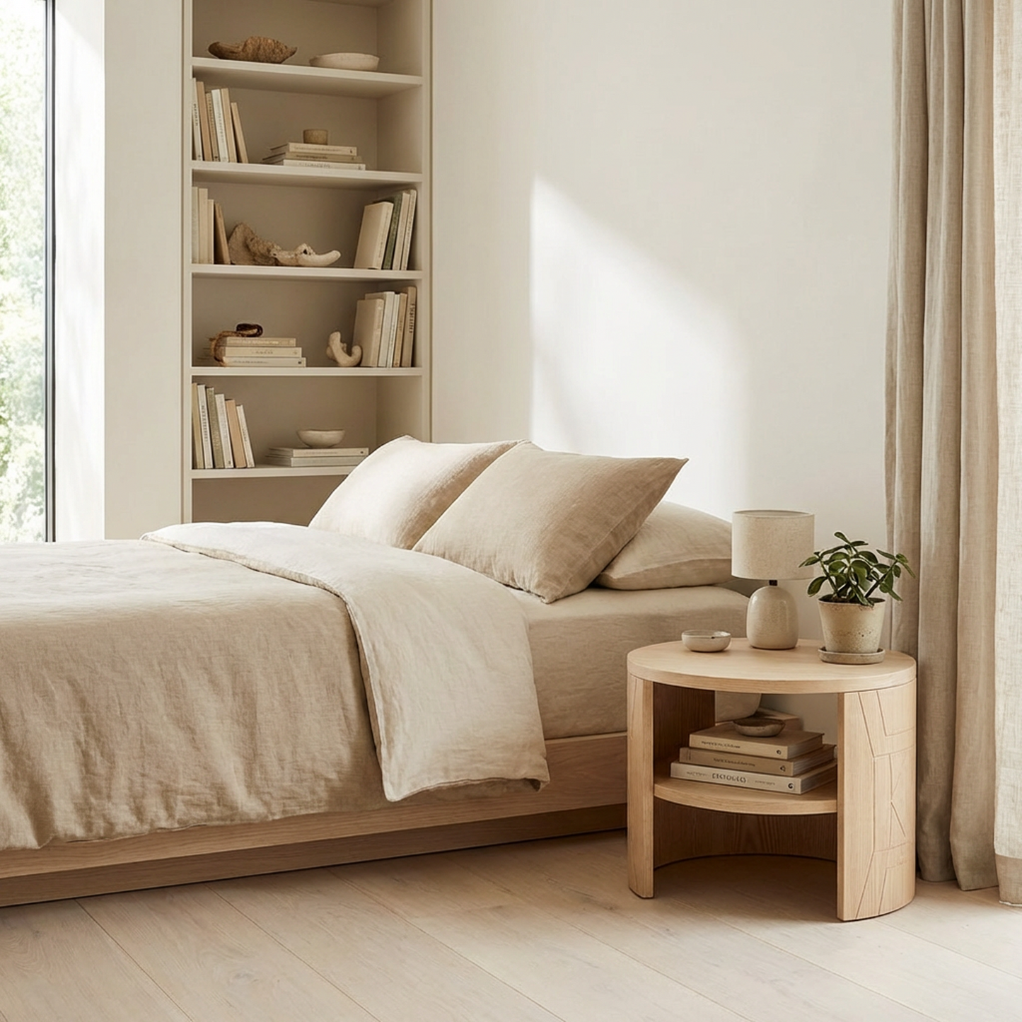 Round Wood Nightstand