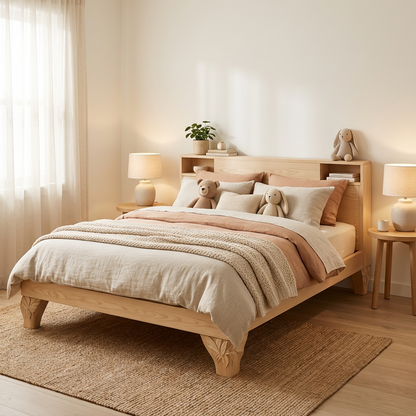 Light Natural Wood Platform Bed Frame