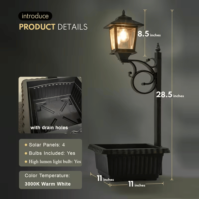 2-in-1 Outdoor Solar Lamp Post Light with Planter