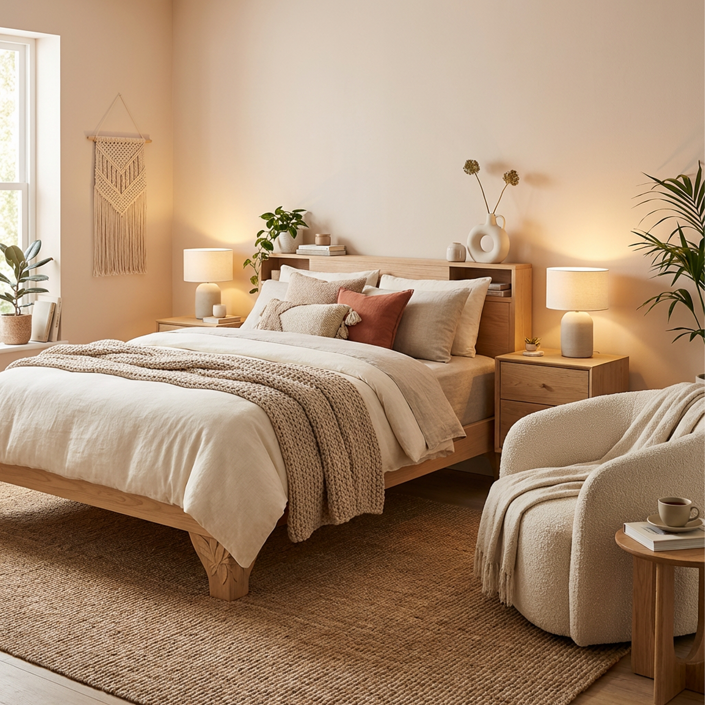 Light Natural Wood Platform Bed Frame