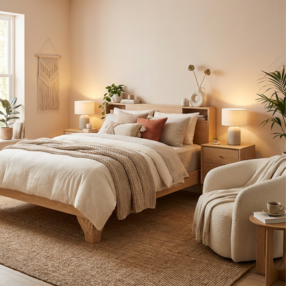 Light Natural Wood Platform Bed Frame