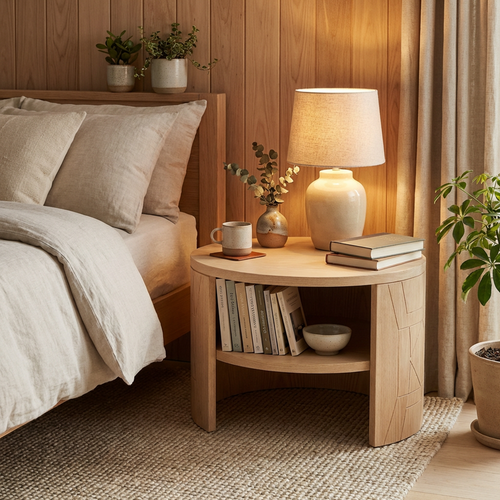 Round Wood Nightstand