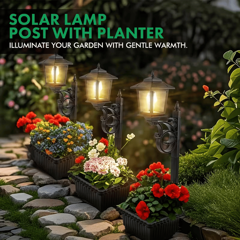 2-in-1 Outdoor Solar Lamp Post Light with Planter