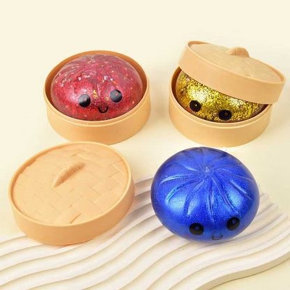 Glitter Dumpling Squishy Steamer Blind Box Surprise Squeeze Fun