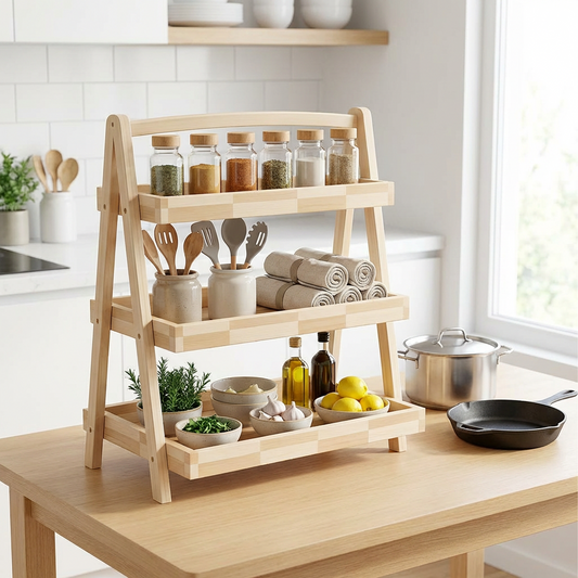 3-Tier Wooden Kitchen Organizer Rack