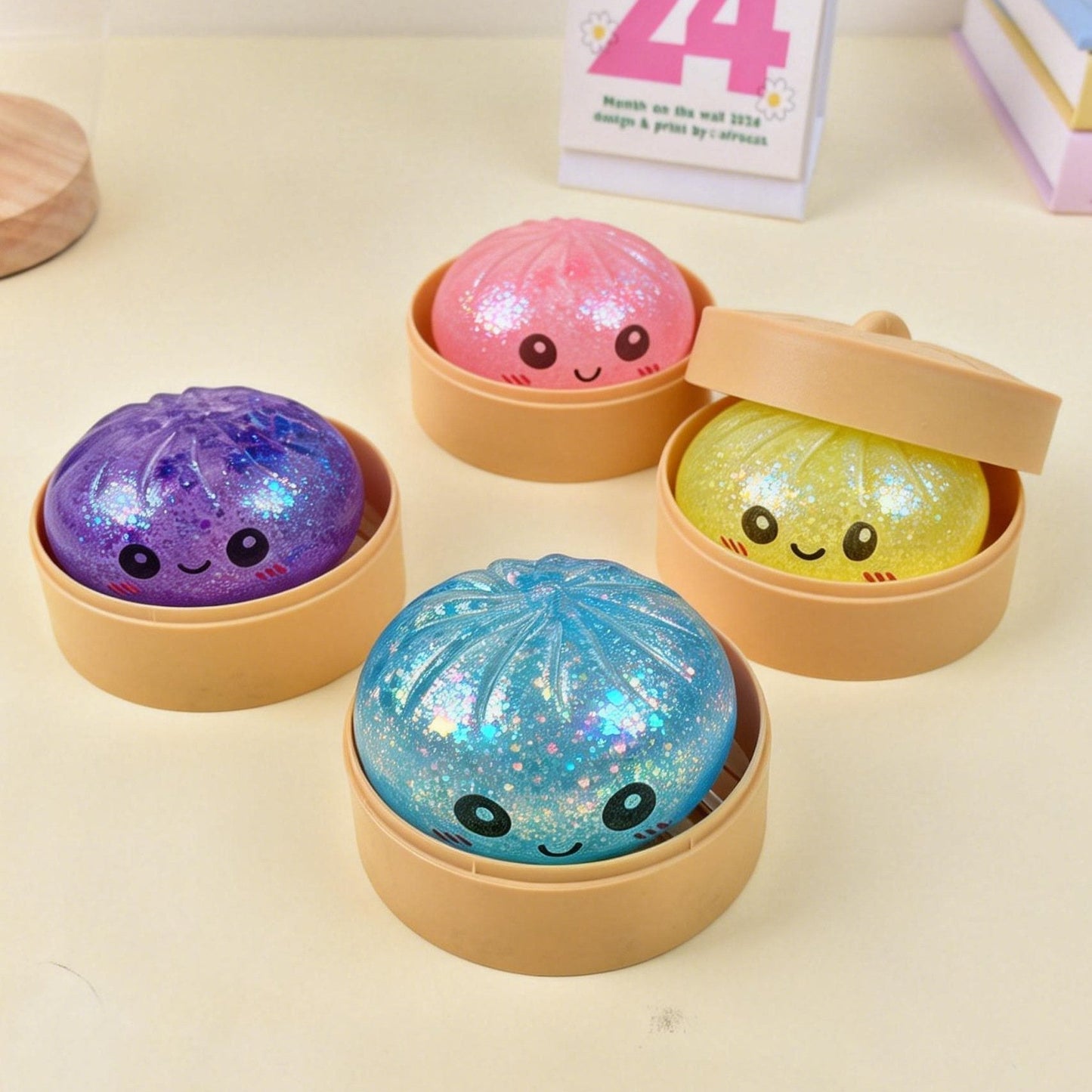 Glitter Dumpling Squishy Steamer Blind Box Surprise Squeeze Fun
