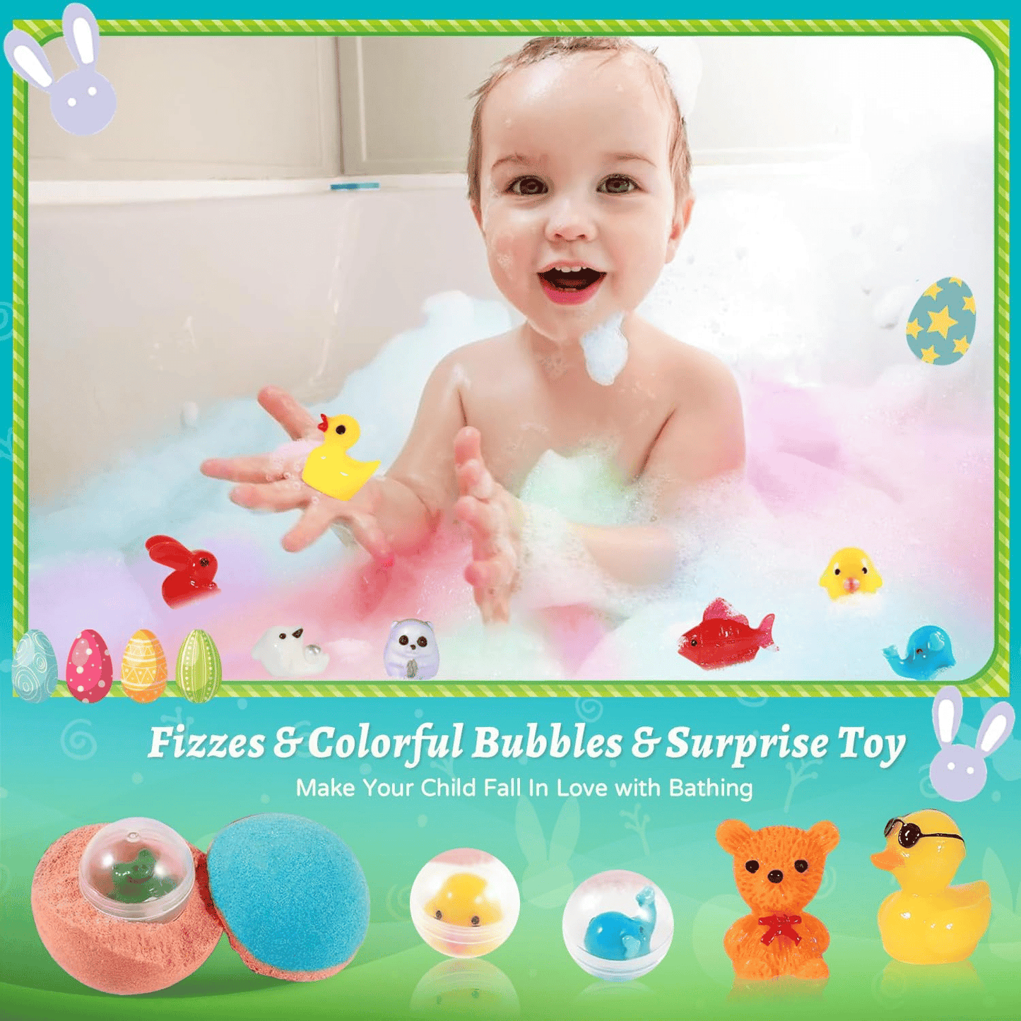 Natural Bath Bombs for Kids with Mega Bubbles & Surprise Inside