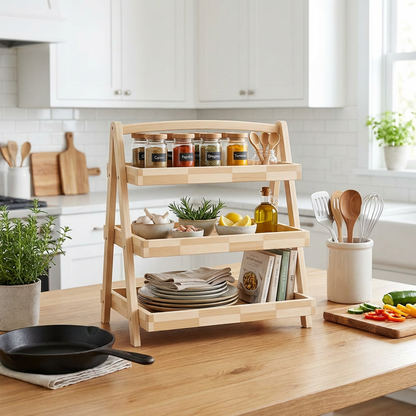 3-Tier Wooden Kitchen Organizer Rack