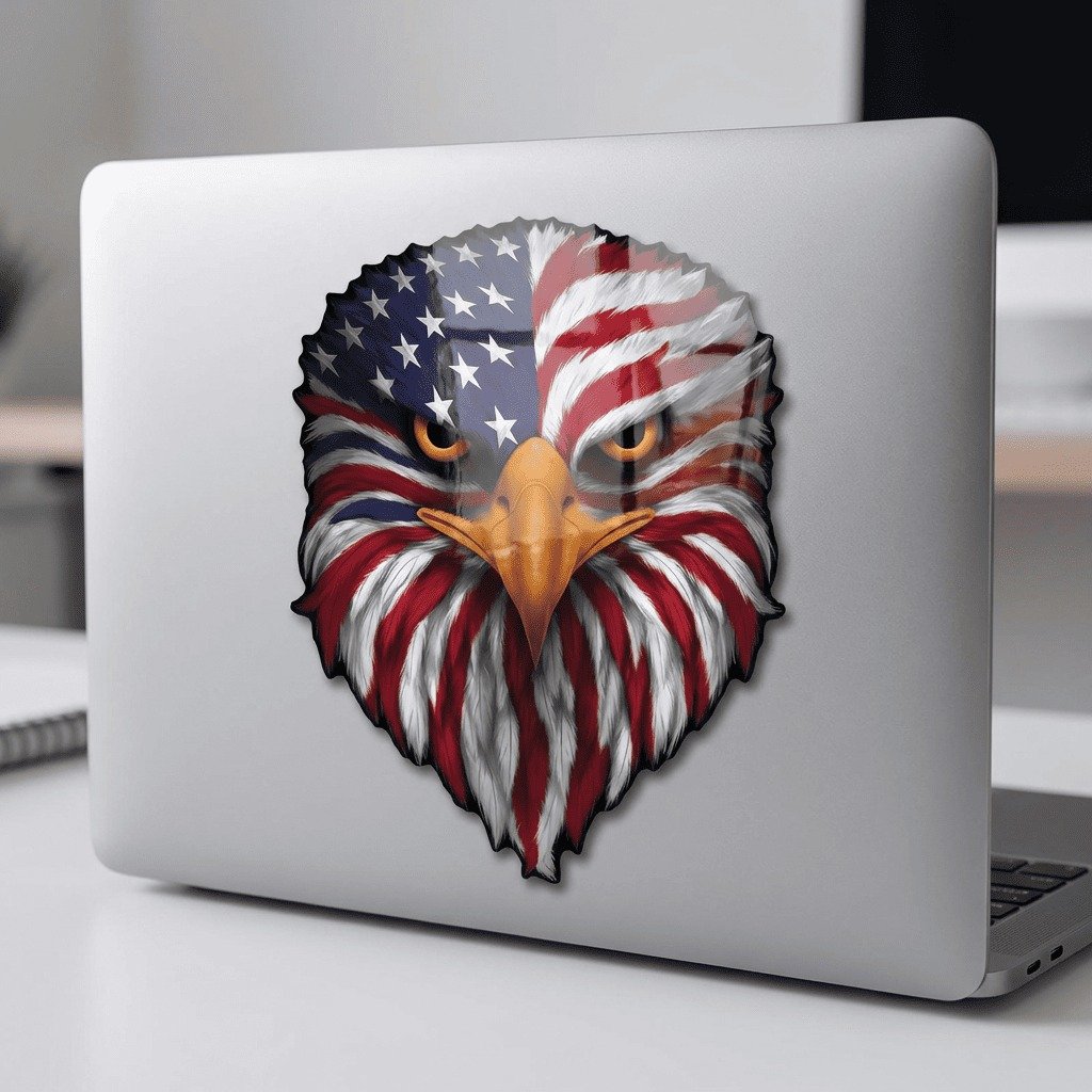 Reflective Eagle Eyes USA Flag Decal – Waterproof Patriotic Vinyl Sticker for Trucks. Cars & Gear