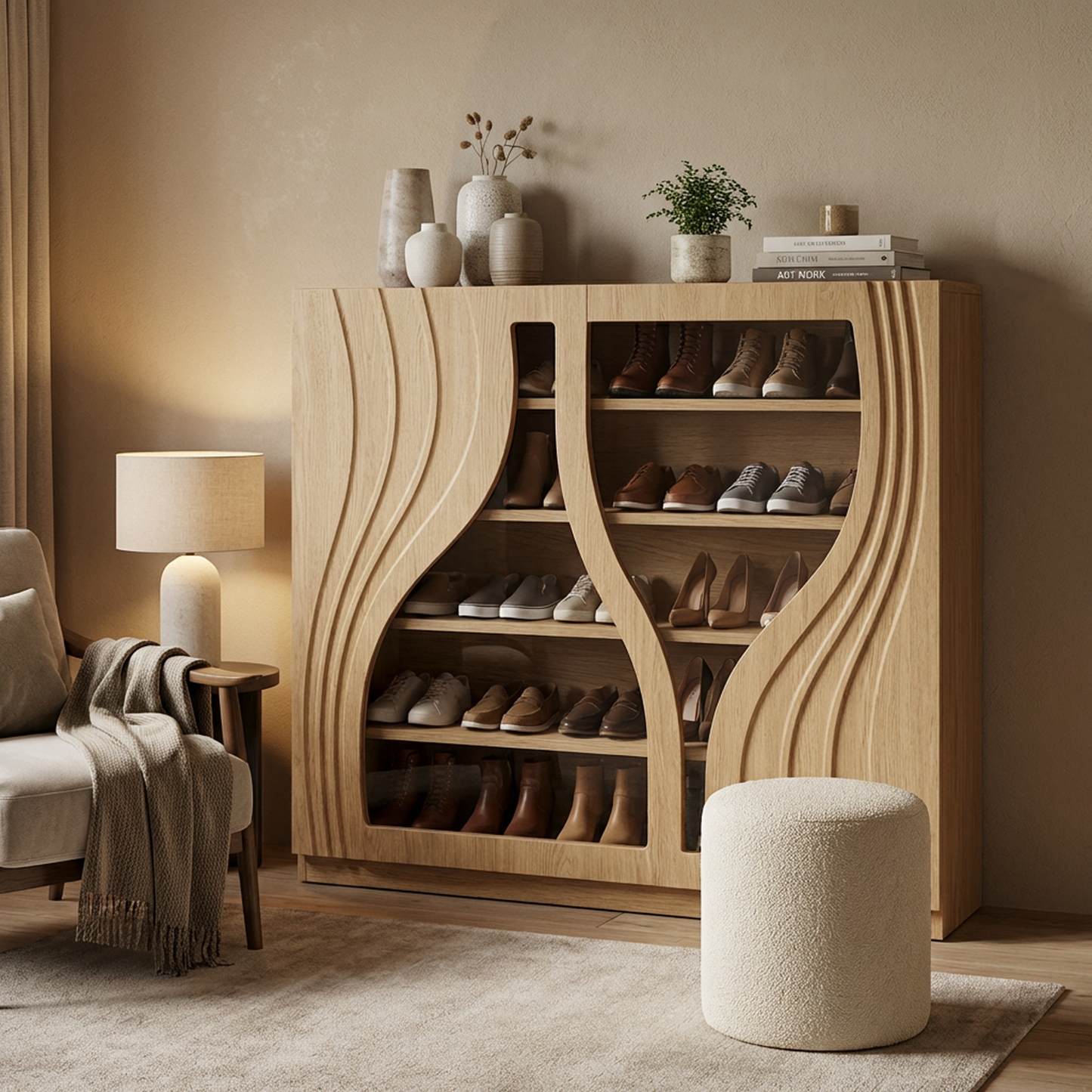 Sculpted Wood Storage Cabinet
