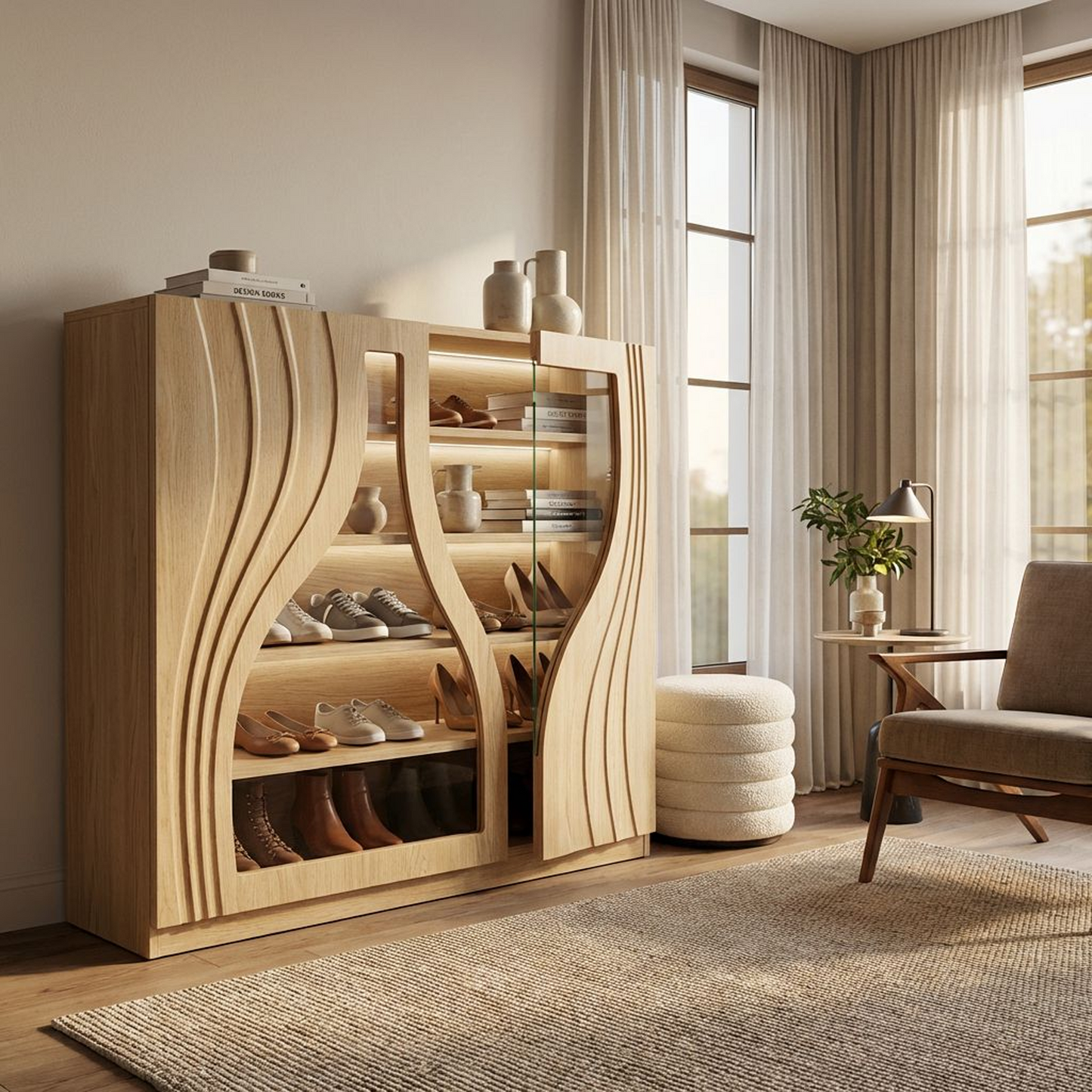 Sculpted Wood Storage Cabinet