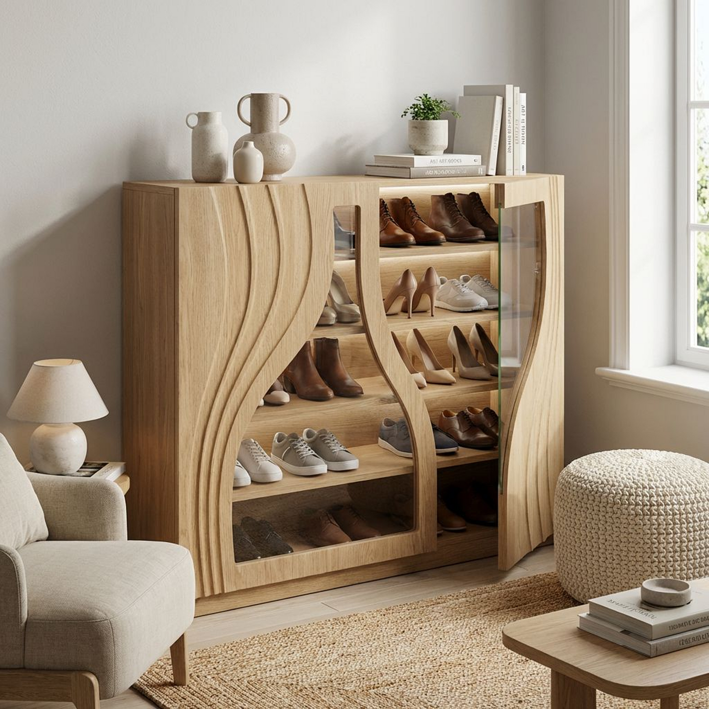 Sculpted Wood Storage Cabinet