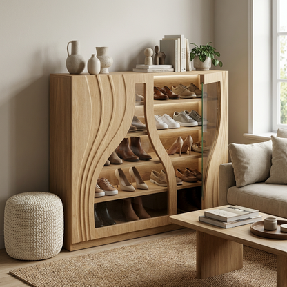 Sculpted Wood Storage Cabinet
