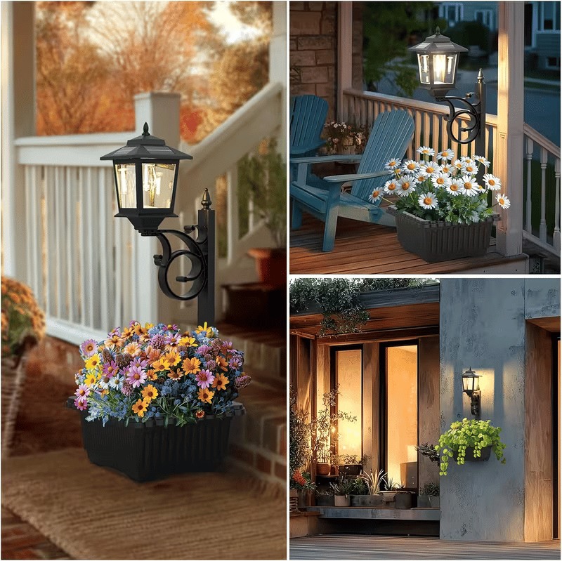 2-in-1 Outdoor Solar Lamp Post Light with Planter