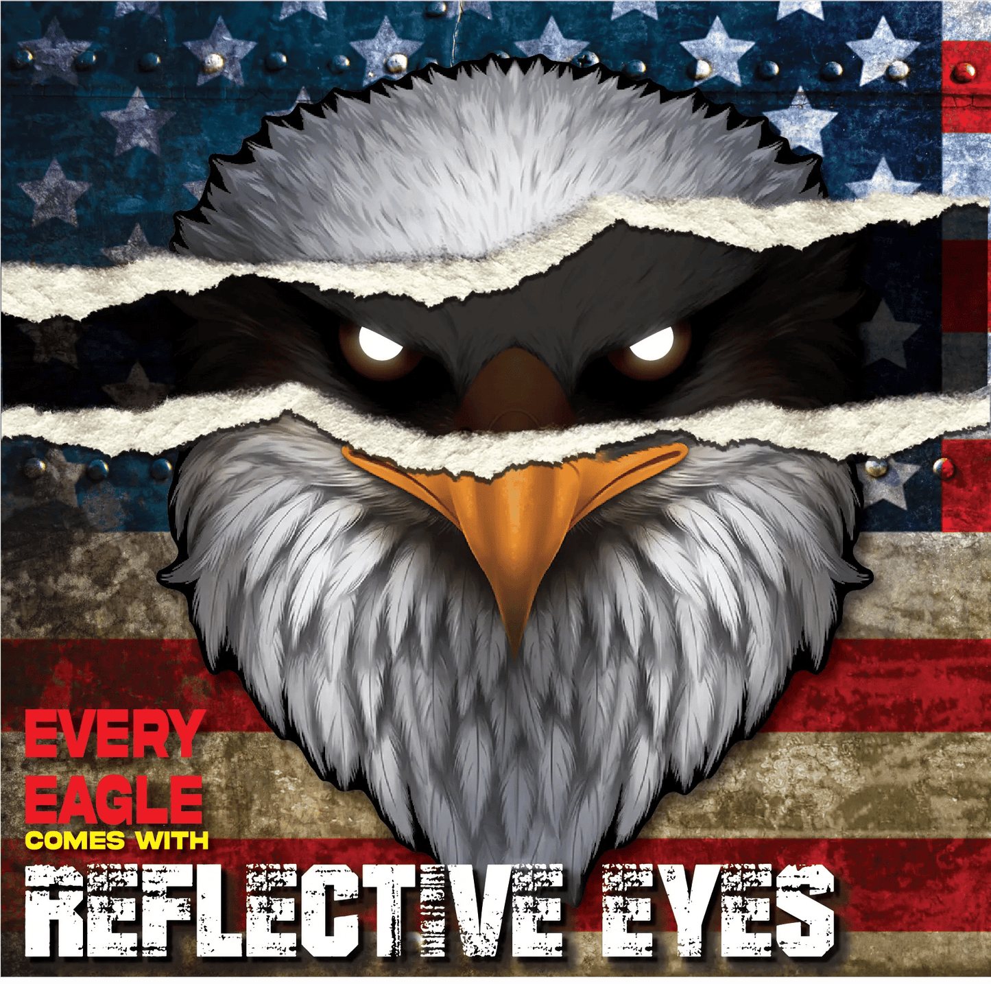 Reflective Eagle Eyes USA Flag Decal – Waterproof Patriotic Vinyl Sticker for Trucks. Cars & Gear