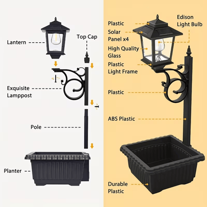 2-in-1 Outdoor Solar Lamp Post Light with Planter