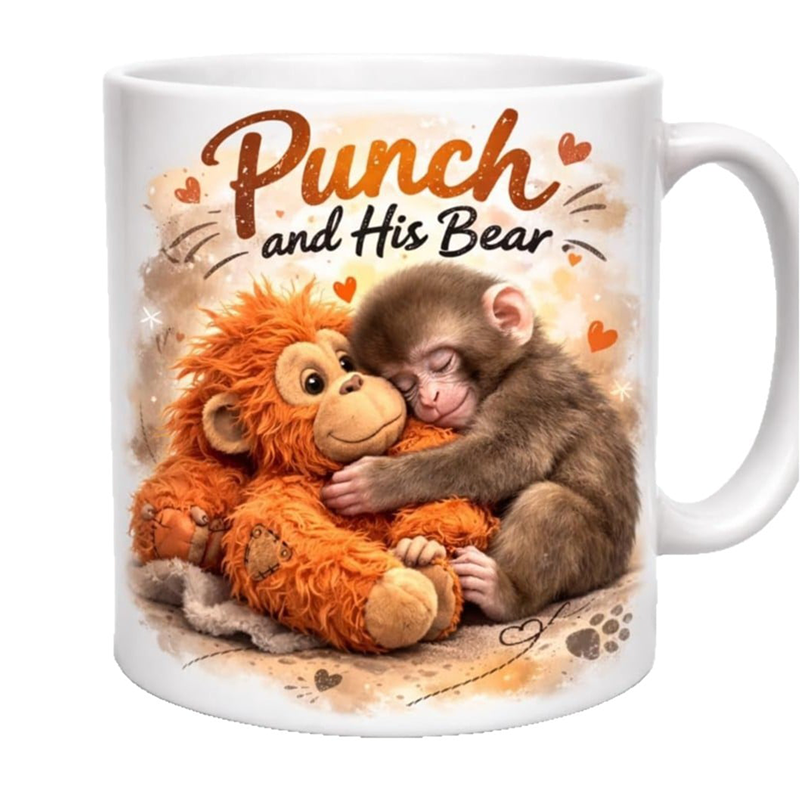 Punch and His Bear Cute Monkey Ceramic Mug