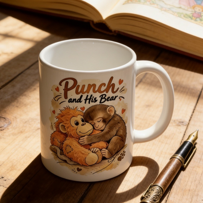 Punch and His Bear Cute Monkey Ceramic Mug