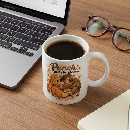 Punch and His Bear Cute Monkey Ceramic Mug