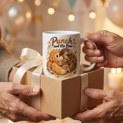 Punch and His Bear Cute Monkey Ceramic Mug